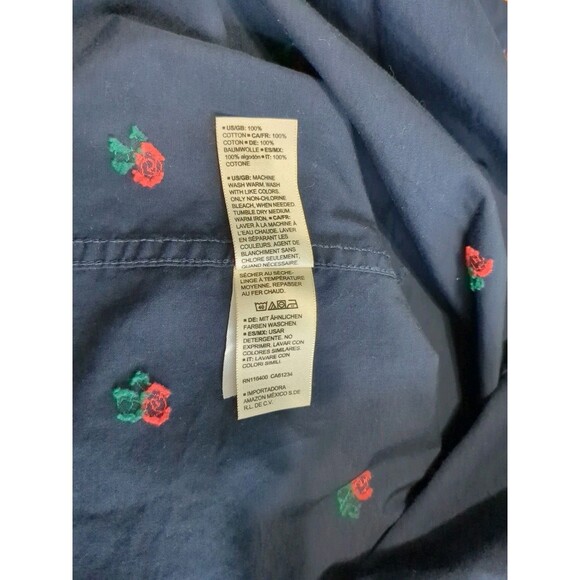 Goodthreads Mens Long Sleeve Button Up Shirt Blue Red Flowers XXL - Picture 8 of 9